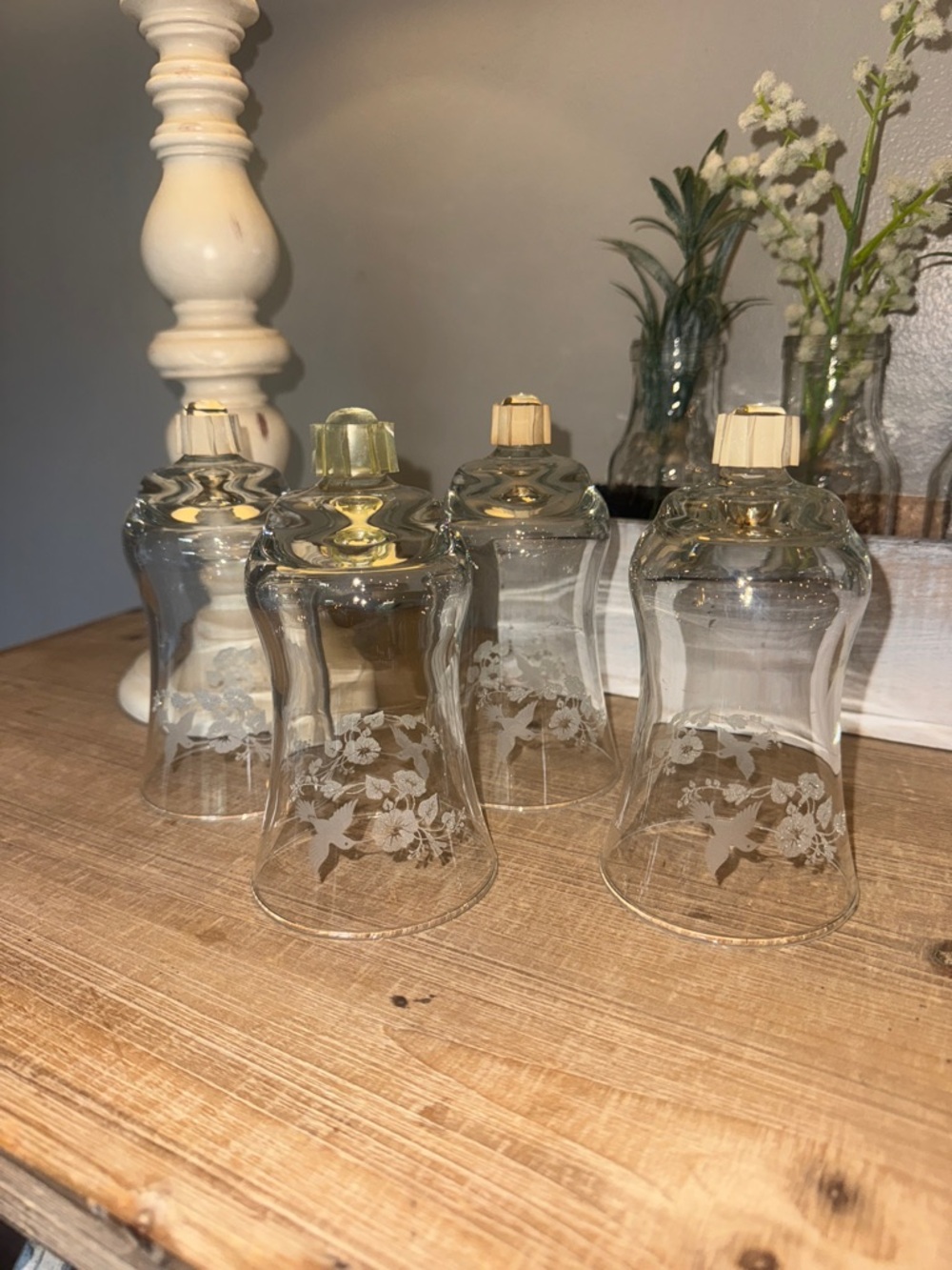 Vintage Home Interiors clear glass peg votive candle holders.  Set of 4